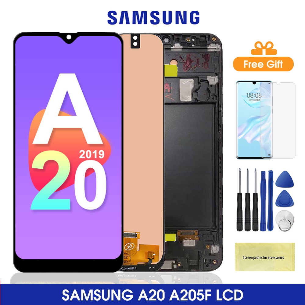 100 Test LCD For Samsung Galaxy A20 LCD A205 A205F A205M Frame Screen