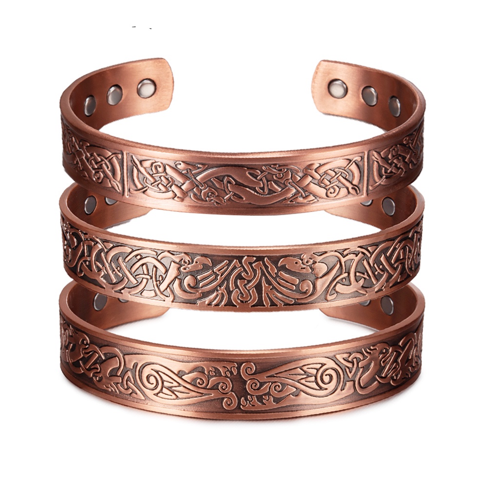 Viking Pure Copper Bracelet Men Adjustable Cuff Energy Magnetic Bracelet  Benefits Wristband Hard Health Man Bracelet Knot Metal