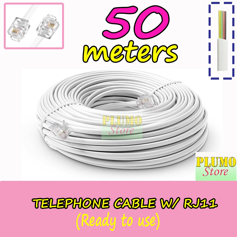 Telephone wire w/ rj11 (10m, 20M, 25M, 30M, 40M, 50M) READY TO USE ...