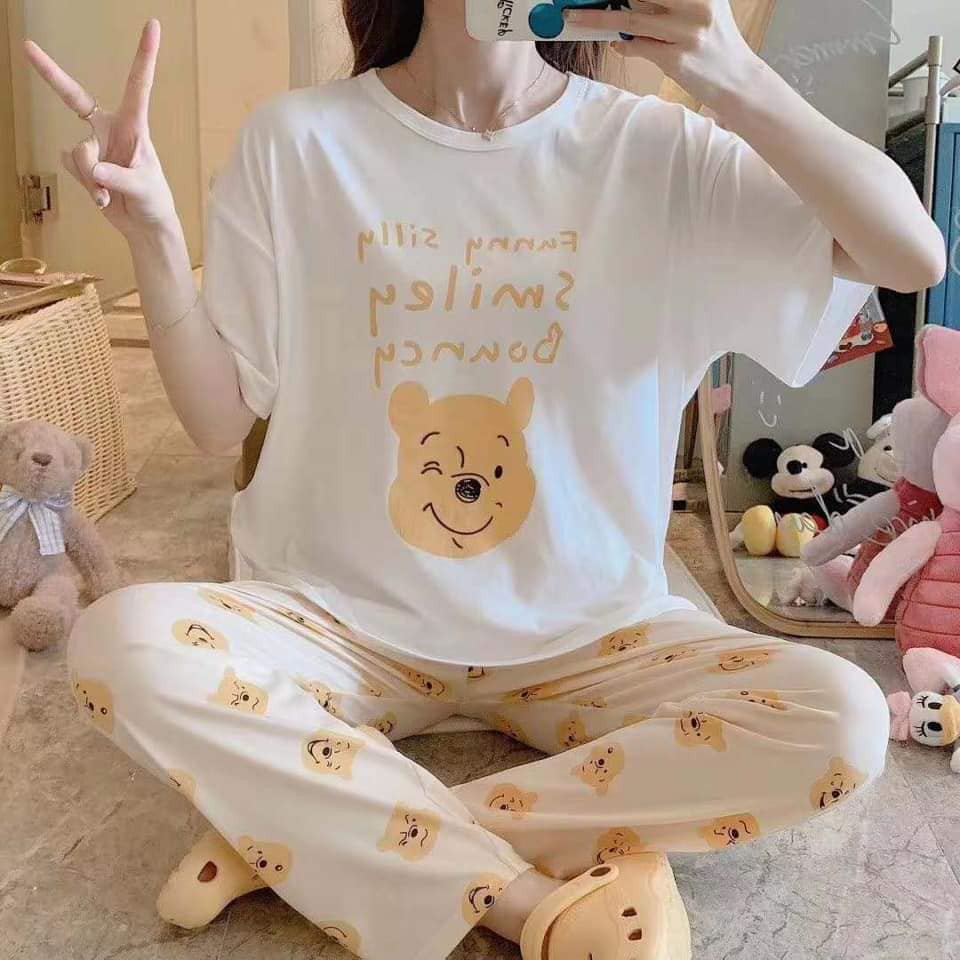Cotton sleepwear roundneck shortsleeve pajama pooh