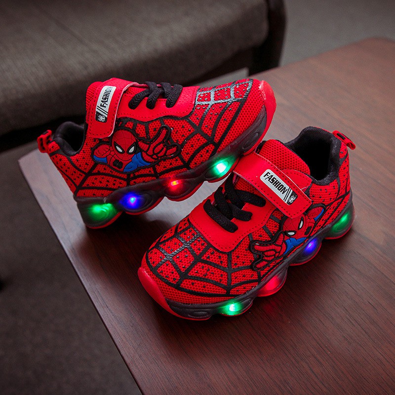 1 12 Years Old Spiderman Boys and Girls Shoes Kids Spiderman LED Shoes Kids Breathable sports shoes L6101 Shopee Philippines