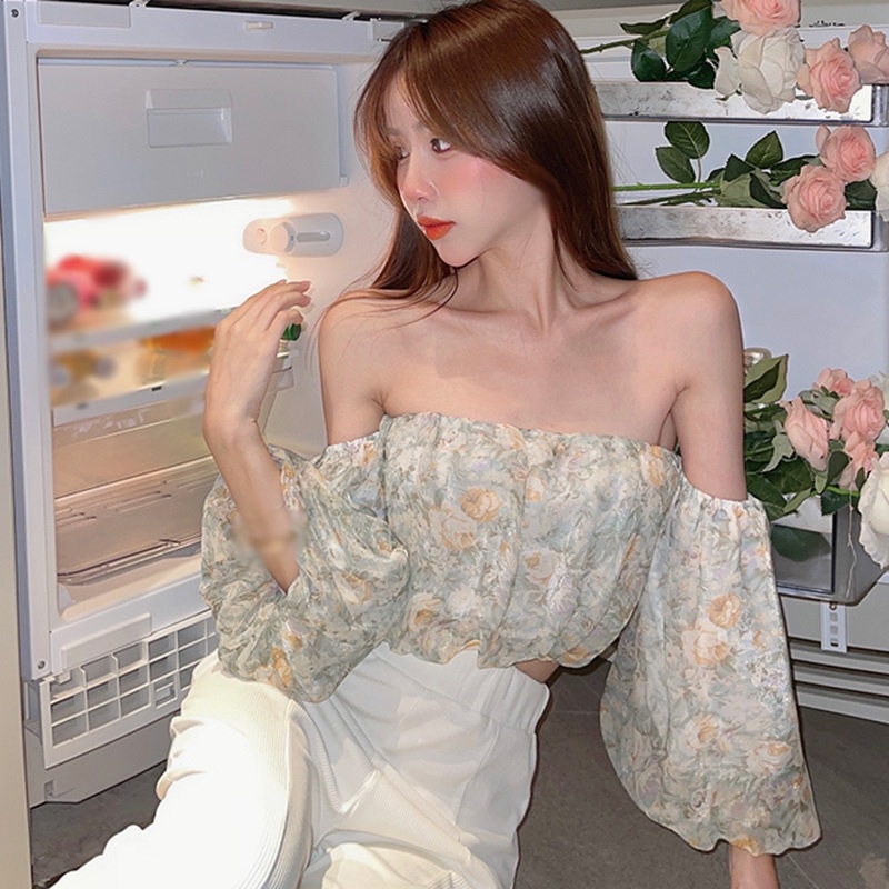 Womens Crop Tops Off Shoulder Floral Blouses Cute Flare Sleeve Top Short Length Chiffon Flowy Shirts Shopee Philippines