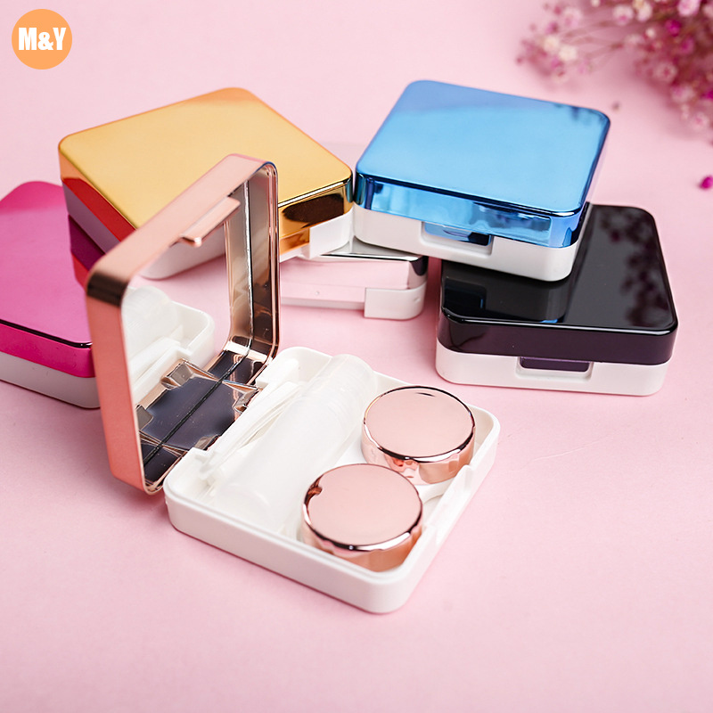 Fashion Contact Lens Case With Mirror Square Storage Box Travel Kit ...