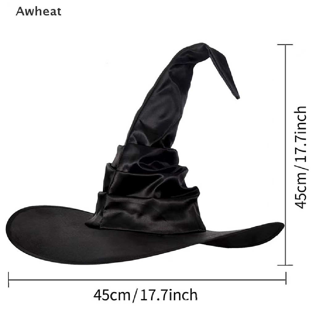 Awheat Unisex Halloween Angled Witch Hat Black Folds Wizard Hat Men ...