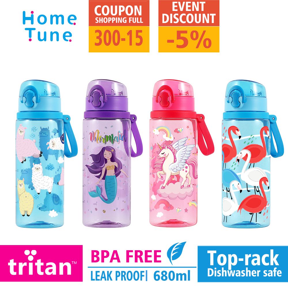 HomTune cute Water Bottle for School Kids girls, BPA FREE Tritan & Leak  Proof & Easy clean & carry Handle, 23oz 680ml 