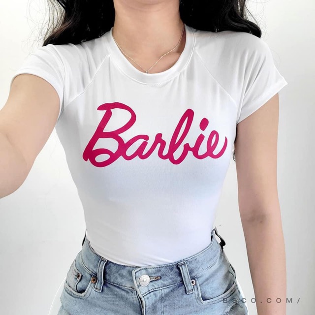 BSCO White Crop Top with Barbie Logo