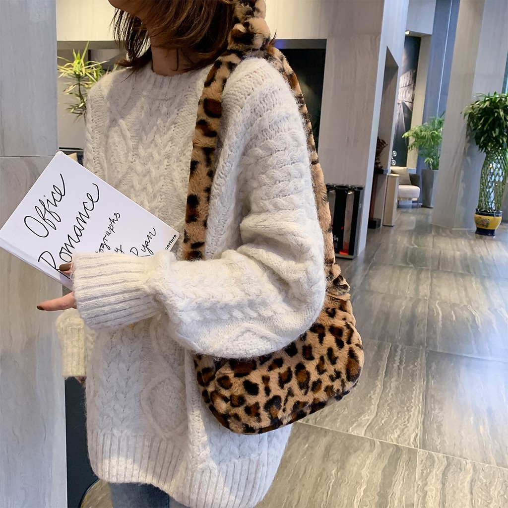 Furry leopard outlet print bag