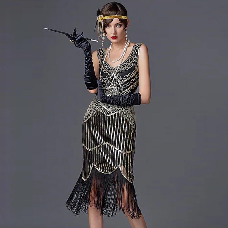 Sidaimi S 3XL Women s Fashion 1920s Flapper Dress Vintage Great Gatsby Charleston Sequin Tassel 20s Party Dress 1920