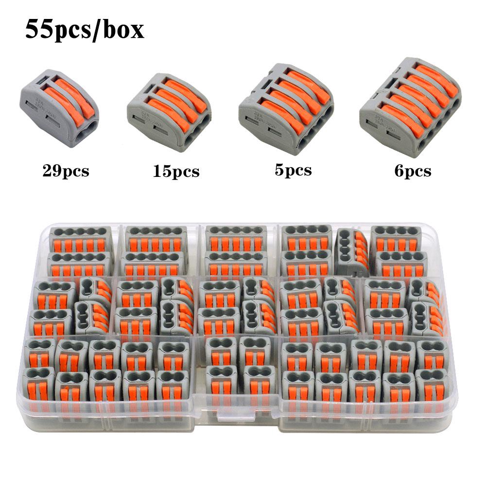 55Pcs 4Style Multi-Type Wire Connector Boxed Universal Compact Terminal ...