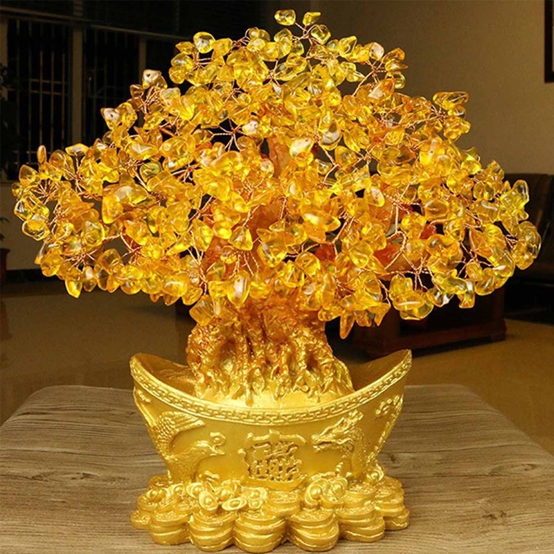 Extra Large Golden Natural Citrine Lucky Money Tree Cash Cow Ingot Tree ...