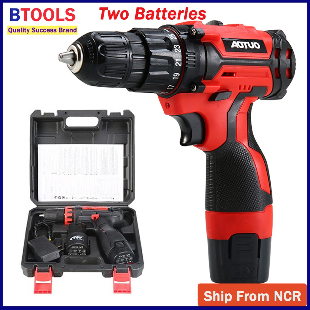 BTools Cordless Lithium Electric Drills Double-Speed With 2 Li-ion ...