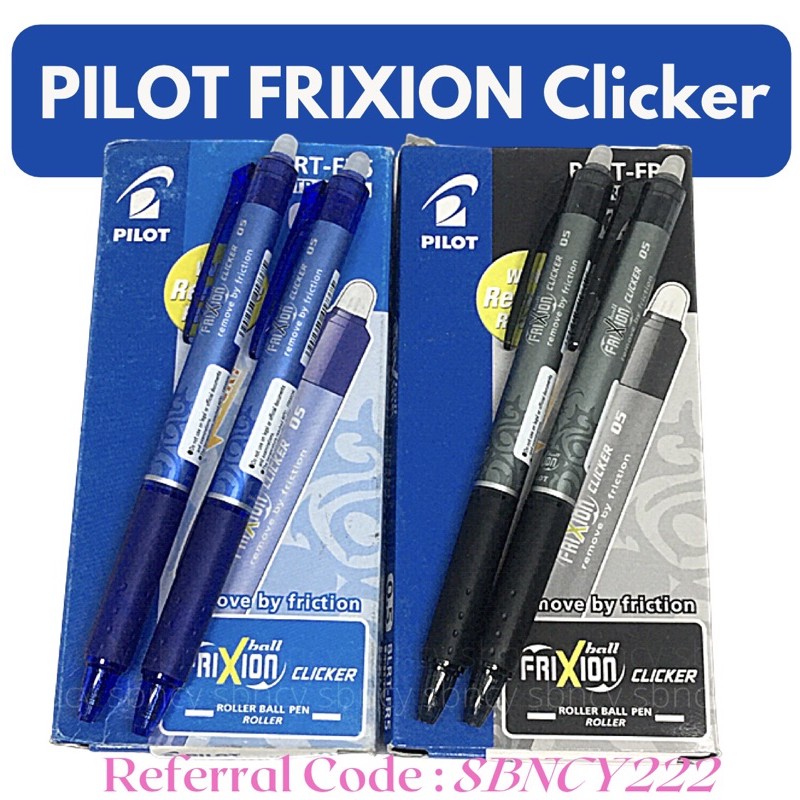 Pilot Frixion Clicker 0.5mm with Eraser Ballpen Black and Blue (Sold