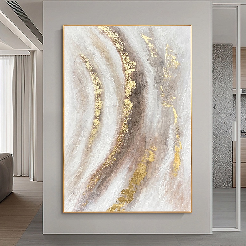 Abstract Gold Beige Marble Texture Painting Modern Home Wall Art ...