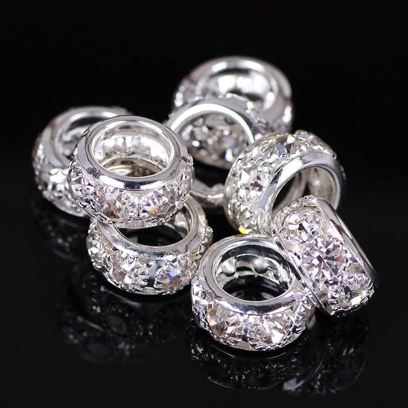 ZhuBI 10Pcs 10/12mm Metal Round Beads Crystal Glass Rhinestones Bead ...
