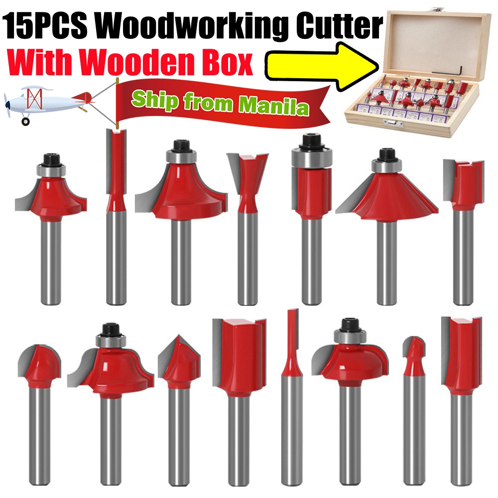 15PC 1/4 inch Shank Tungsten Carbide Tipped Router Bits Set Woodworking ...