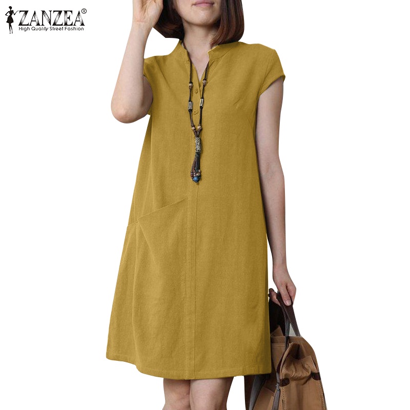 ZANZEA Women Casual Summer V-Neck Short Sleeve Dresses | Shopee Philippines