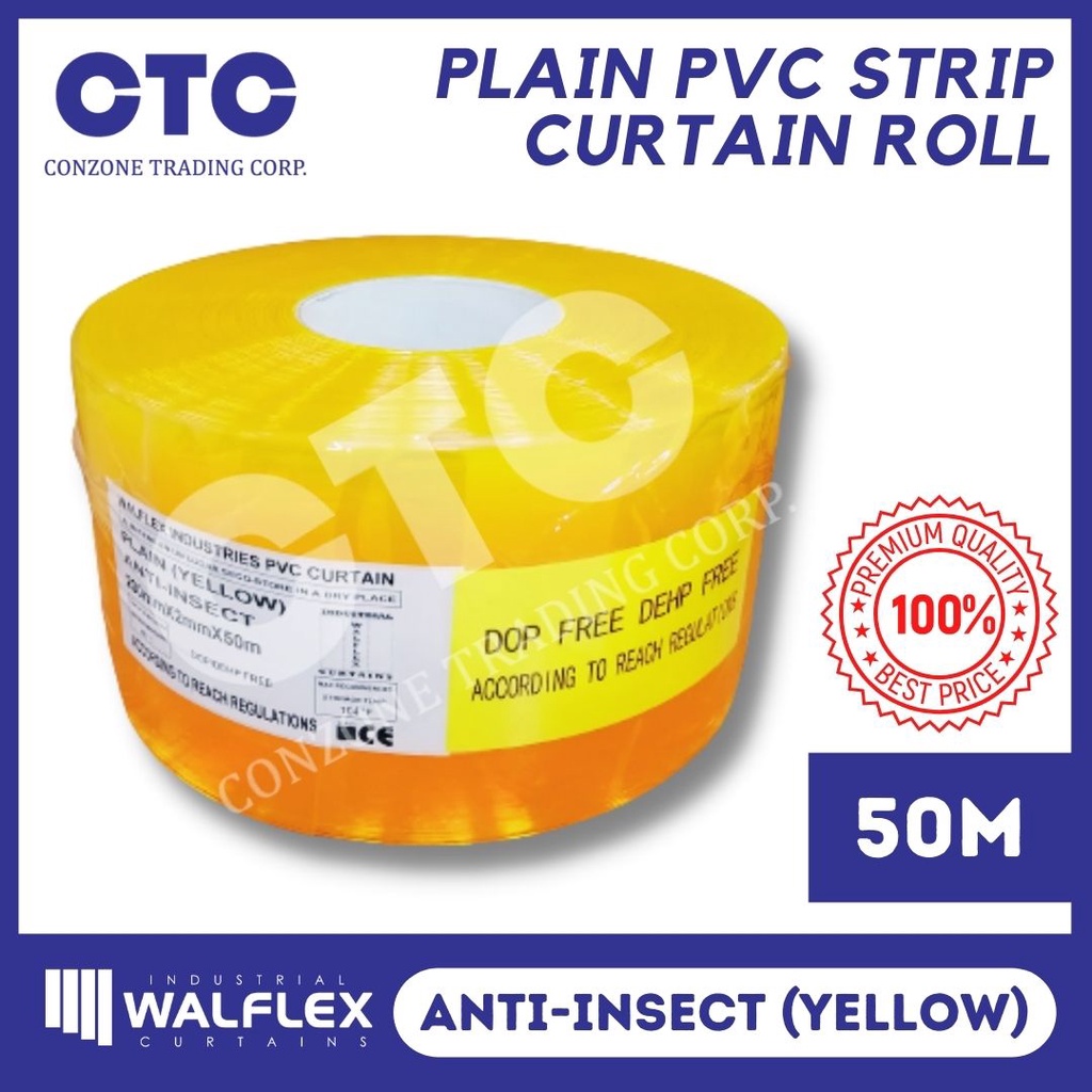 Walflex PVC Strip Curtain roll - Plain Anti-Insect YELLOW (200mm x 2mm ...