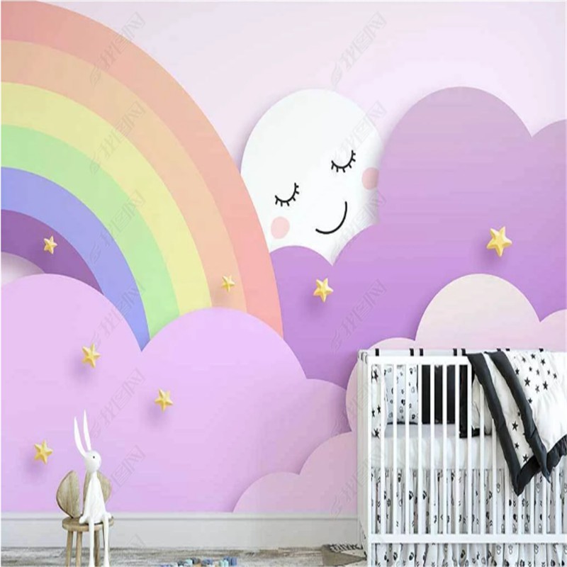 Nordic Minimalist Children's Room Wallpaper Cartoon Pink Cute Clouds