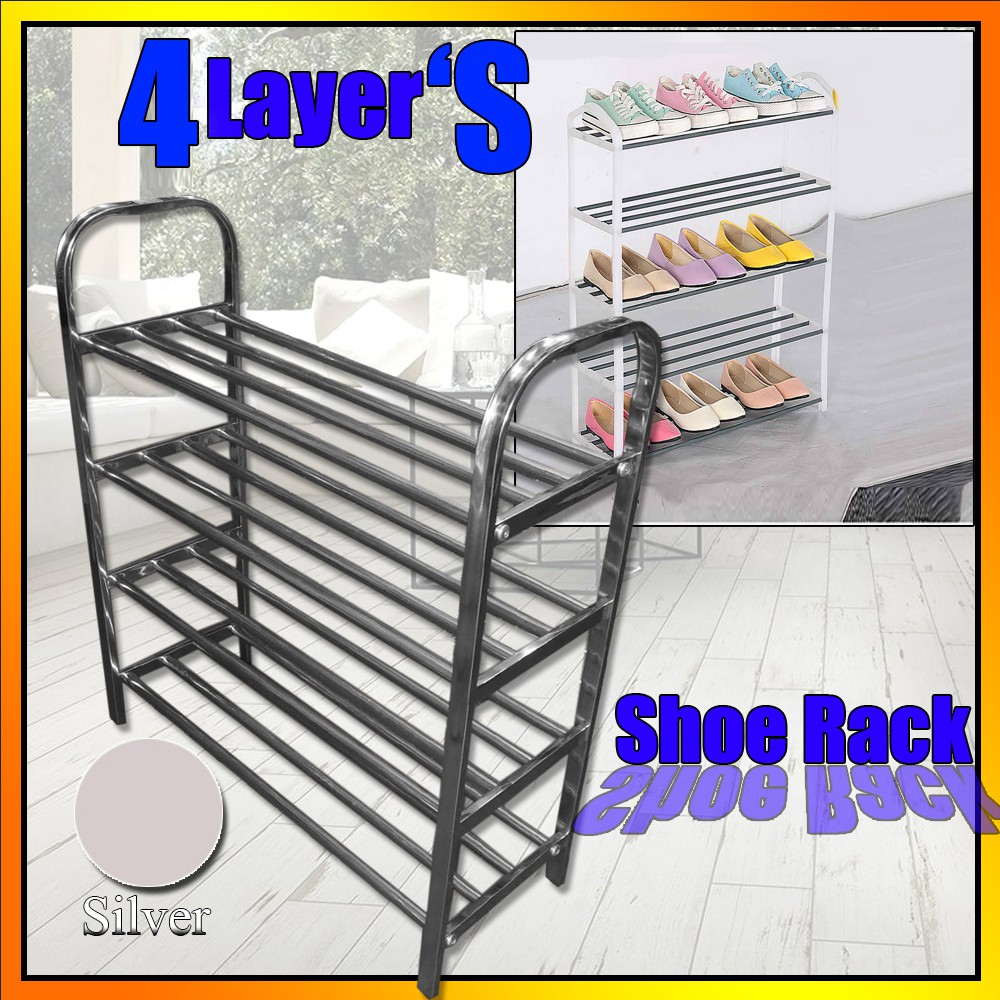 Shoe Rack Storage Organizer Metal Tube Shelf 4 Layer 66cmx60cmx23xcm ...