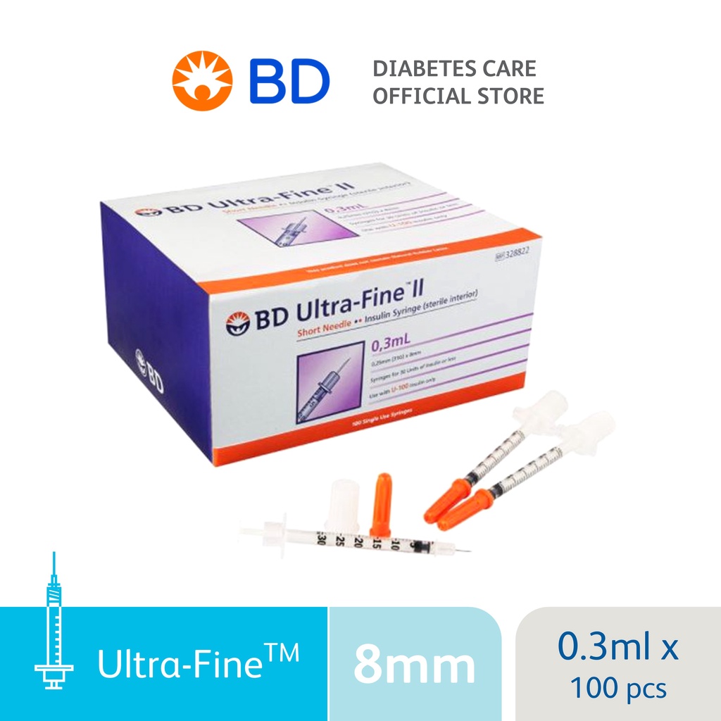 BD Ultra Fine 8mm Insulin Syringe 0.3ml 31GA (Box of 100's) Shopee