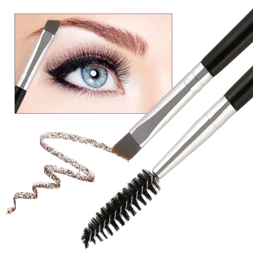 2 in 1 Eyebrow Brush Eyelash Comb / Dual Ended Angled and Spoolie Brush ...