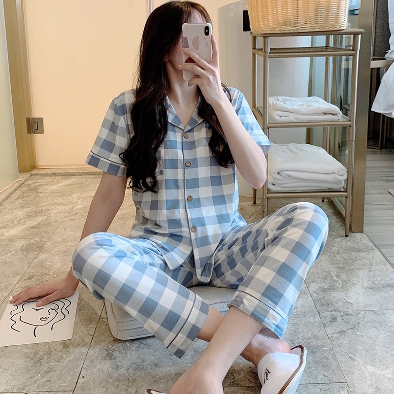 #CAND Korean Short sleeves Checkered Design pajamas/nightwear ...