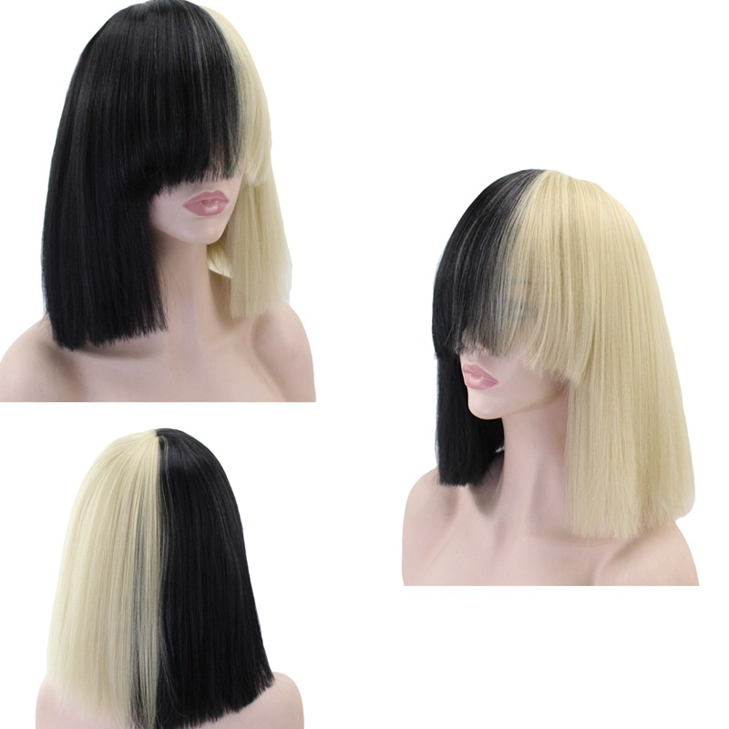 Sia wig black gold two-tone yin and yang head European and American ...