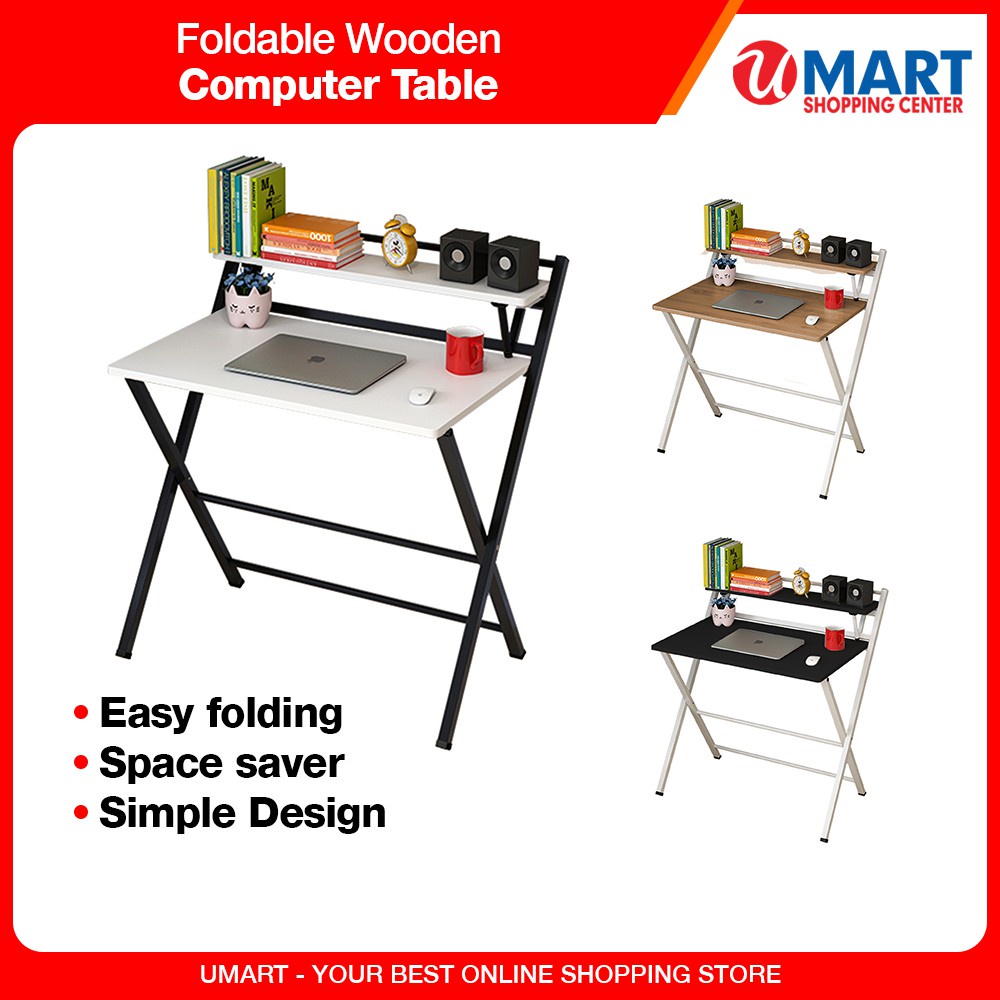 Foldable Wooden Computer Table Laptop Desk Office Table | Shopee ...