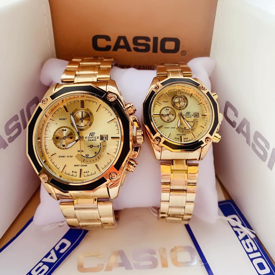 Edifice Casio couple watch stainless silver strap fashion watch