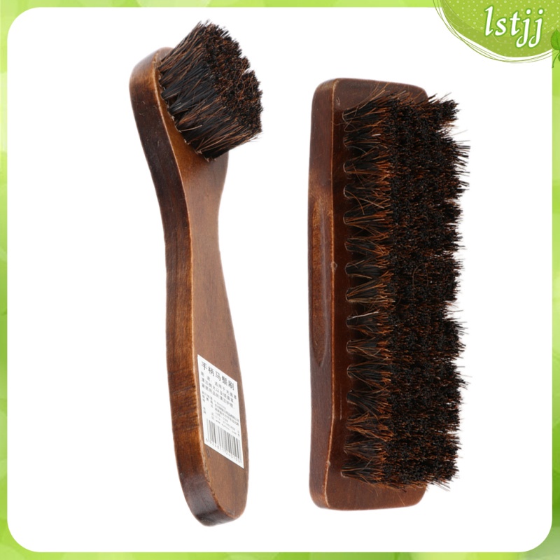 [Limit Time] 2x Long Wood Handle Horse Hair Brush Shoe Shine Cleaning ...