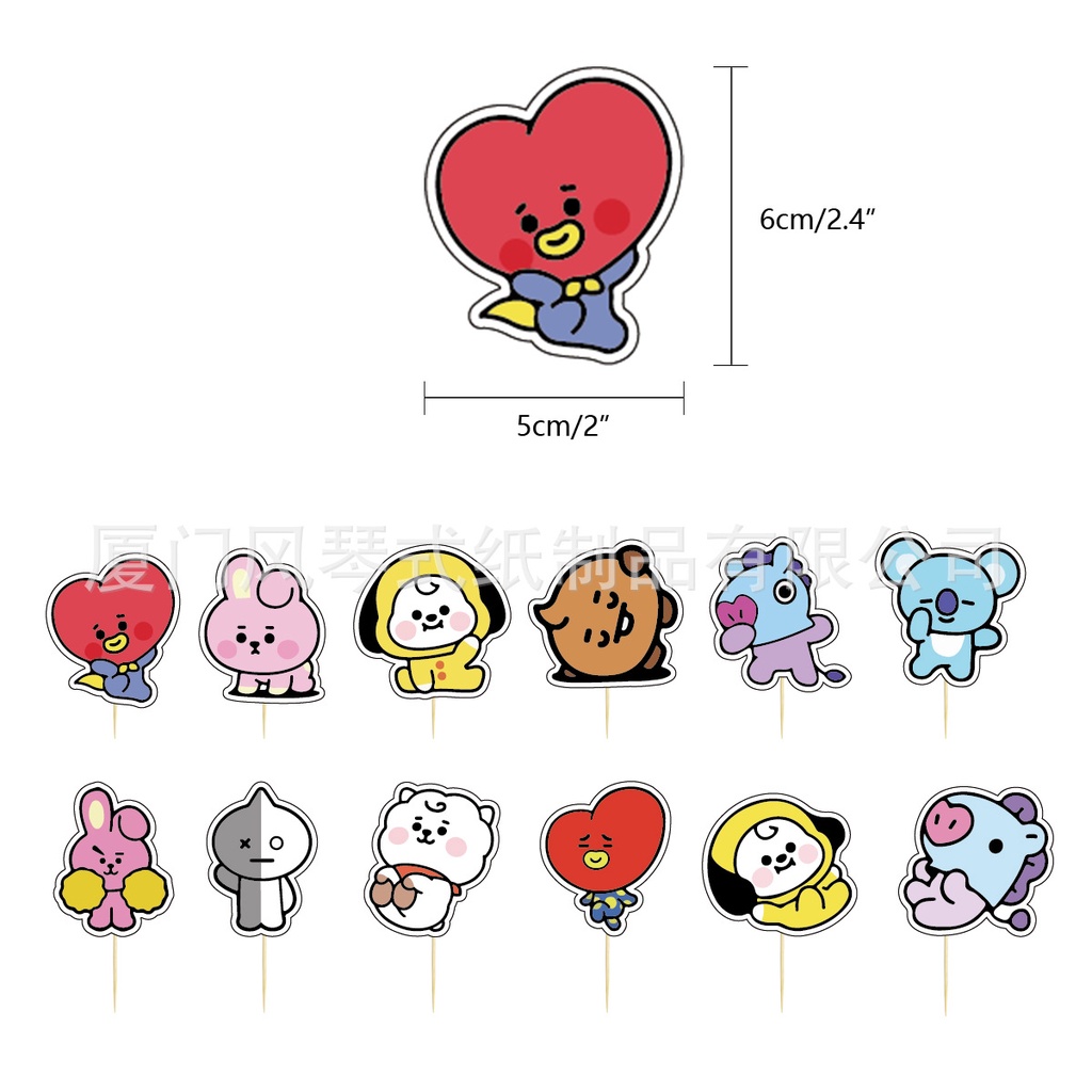 2022 KPOP BTS BT21 Theme Birthday Party Decoration Cake Topper Latex ...