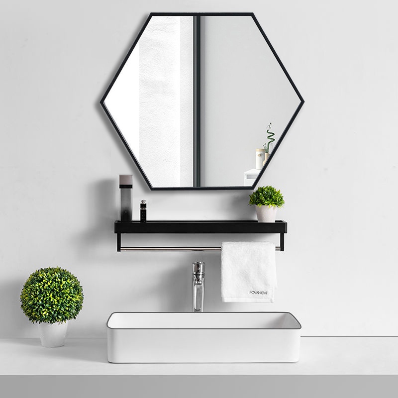 Hexagonal octagon Mirror for Wall Decor, Matte Black Metal Frame