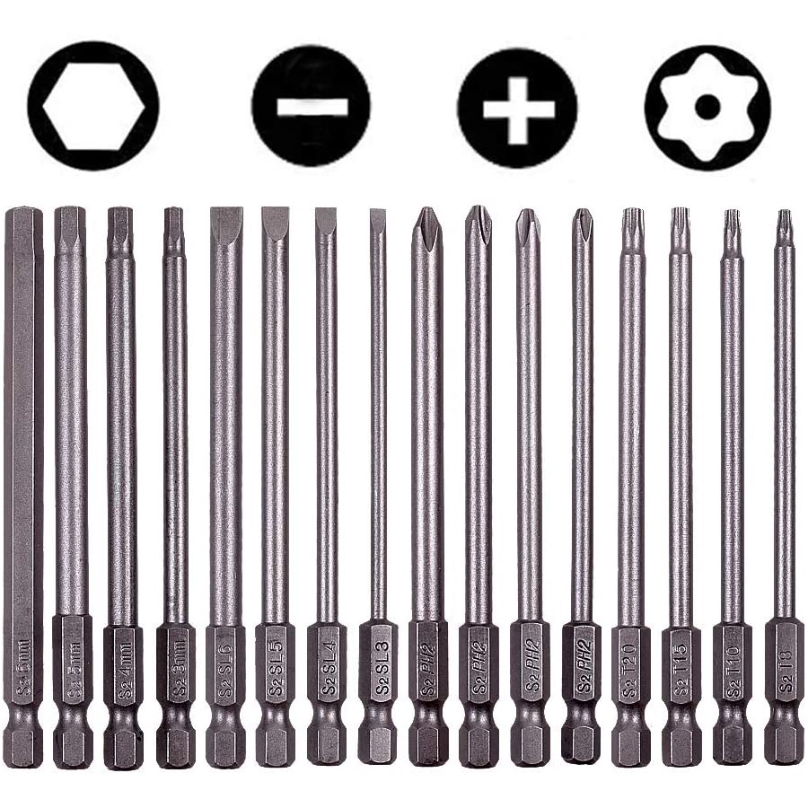 16Pcs 4in1 Precision Screwdriver Bit Set 100mm 1/4" Hex