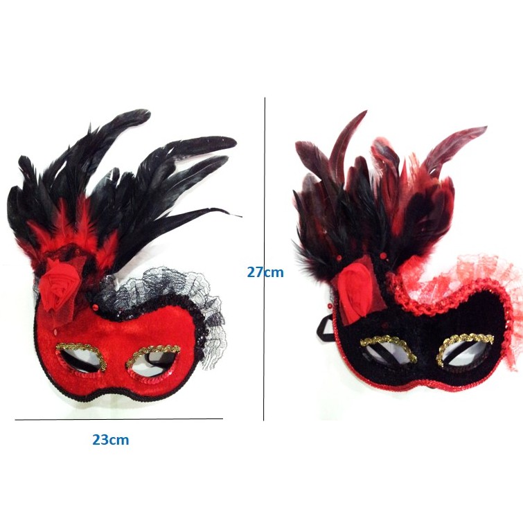 Masquerade Party Feather Mask Black/Red Rose Design | Shopee Philippines
