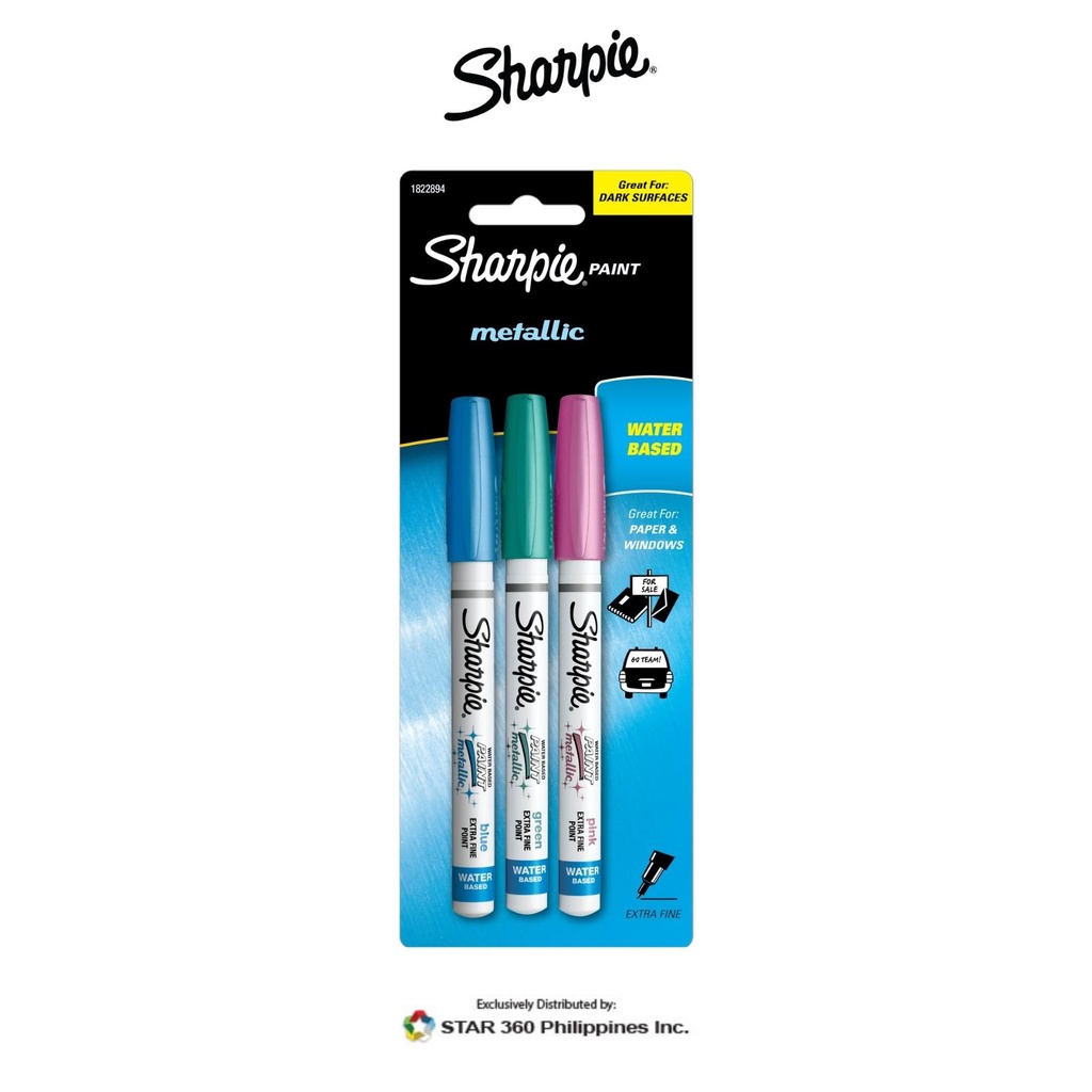 Sharpie Water Based Paint Marker Extra Fine Tip Blue/Green/Pink