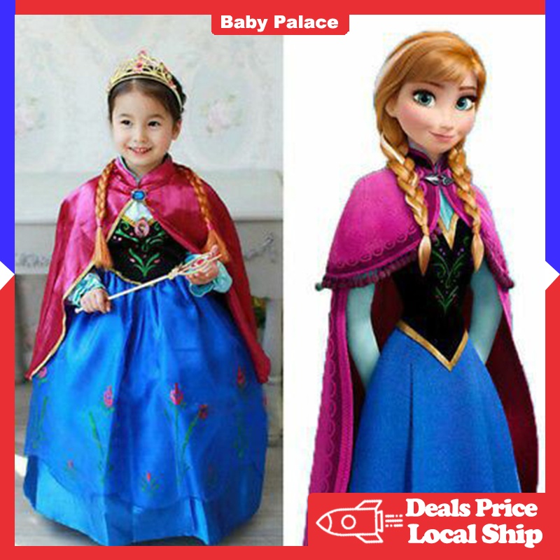 Frozen Costume Anna Dress For Kids Girl 3-10 Years Fairy Dress