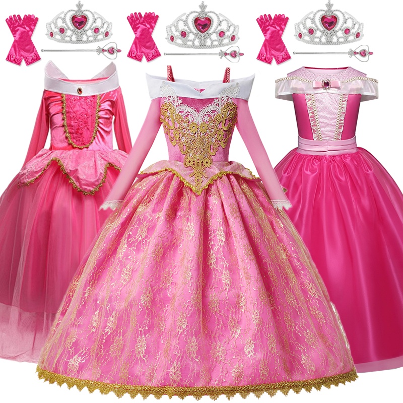 WFRV Girls Sleeping Beauty Aurora Princess Dress Long Sleeves Lace Robe ...