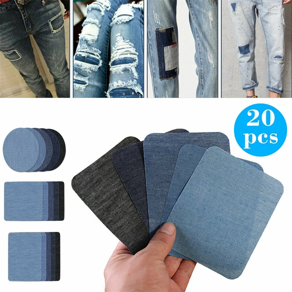 20PCS Fashion DIY Iron on Denim Fabric Patches Clothing Jeans Repair ...