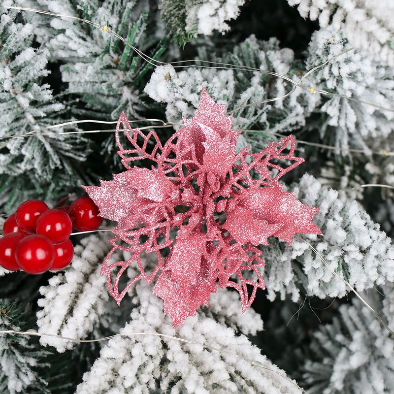 5pcs 12/14cm Glitter Artificial Christmas Flower Christmas Tree Decor