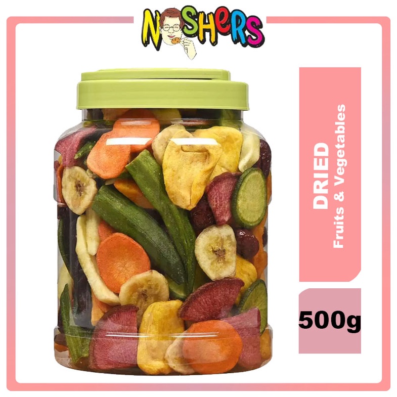 Noshers Dried Mixed Fruits and Vegetables in Jar 500g Crispy Chips