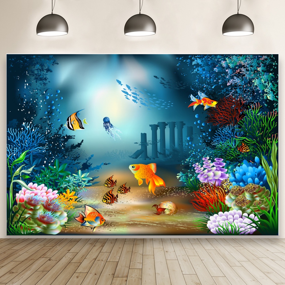 Shark Birthday Backdrop Underwater Aquarium Background Underwater World ...