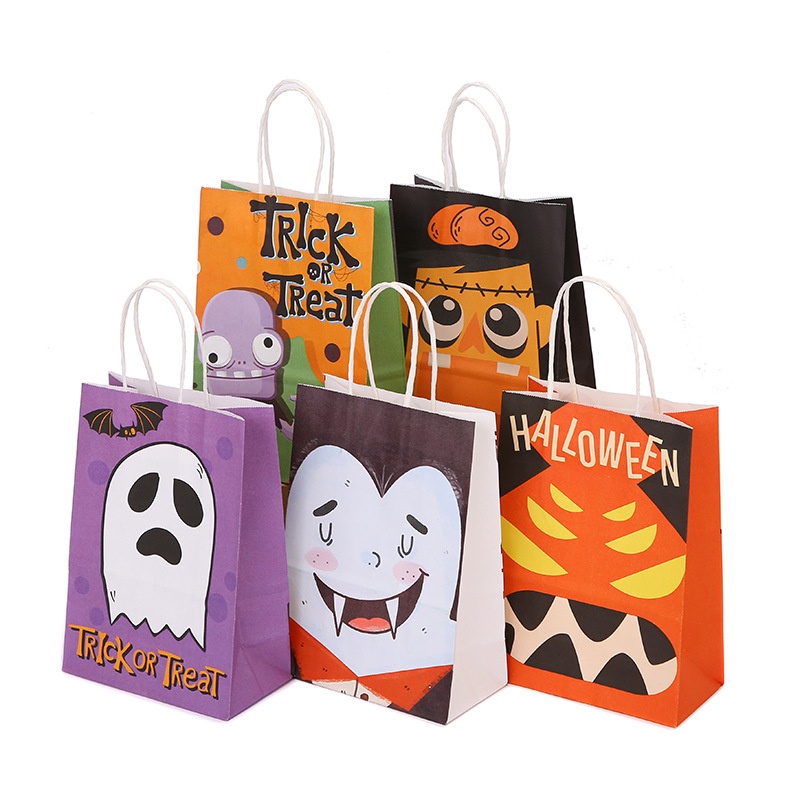 Halloween Paper Gift Bag Trick Or Treat Pumpkin Ghost Candy Cookie 