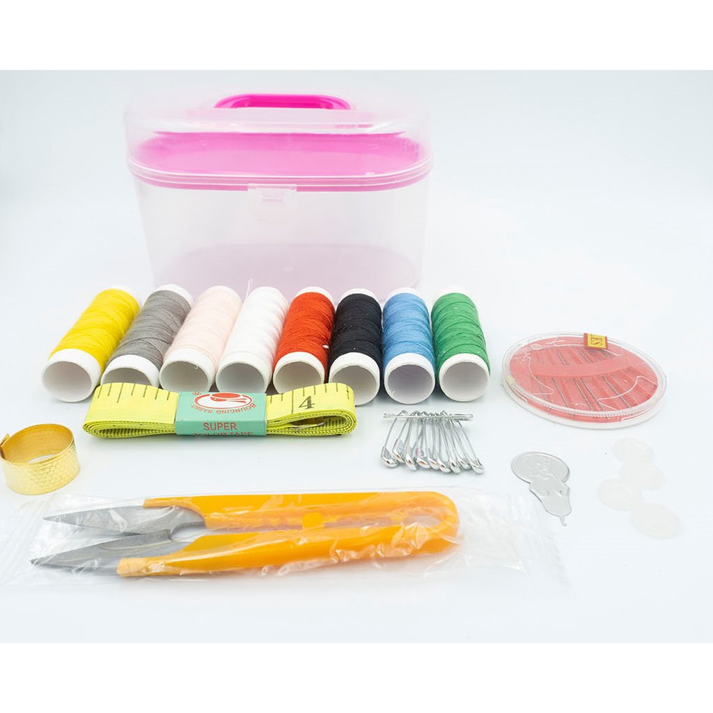 Sewing kit with thread needles safety pin threader tape measure in a ...