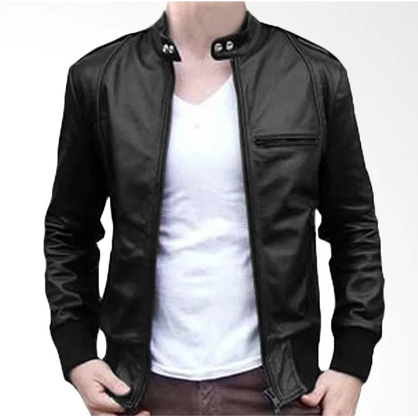 Men's Leather Jacket/Ariel Full Black Semi Leather Jacket/Ariel 2SK ...