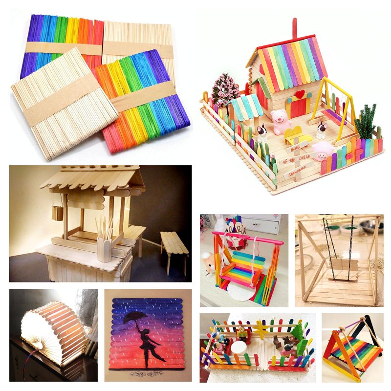 50pcs Wooden Popsicle Stick Ice Cream Sticks Arts & Crafts