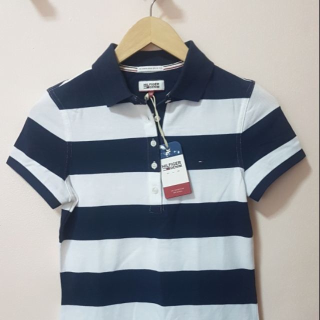 blue and white striped polo shirt womens