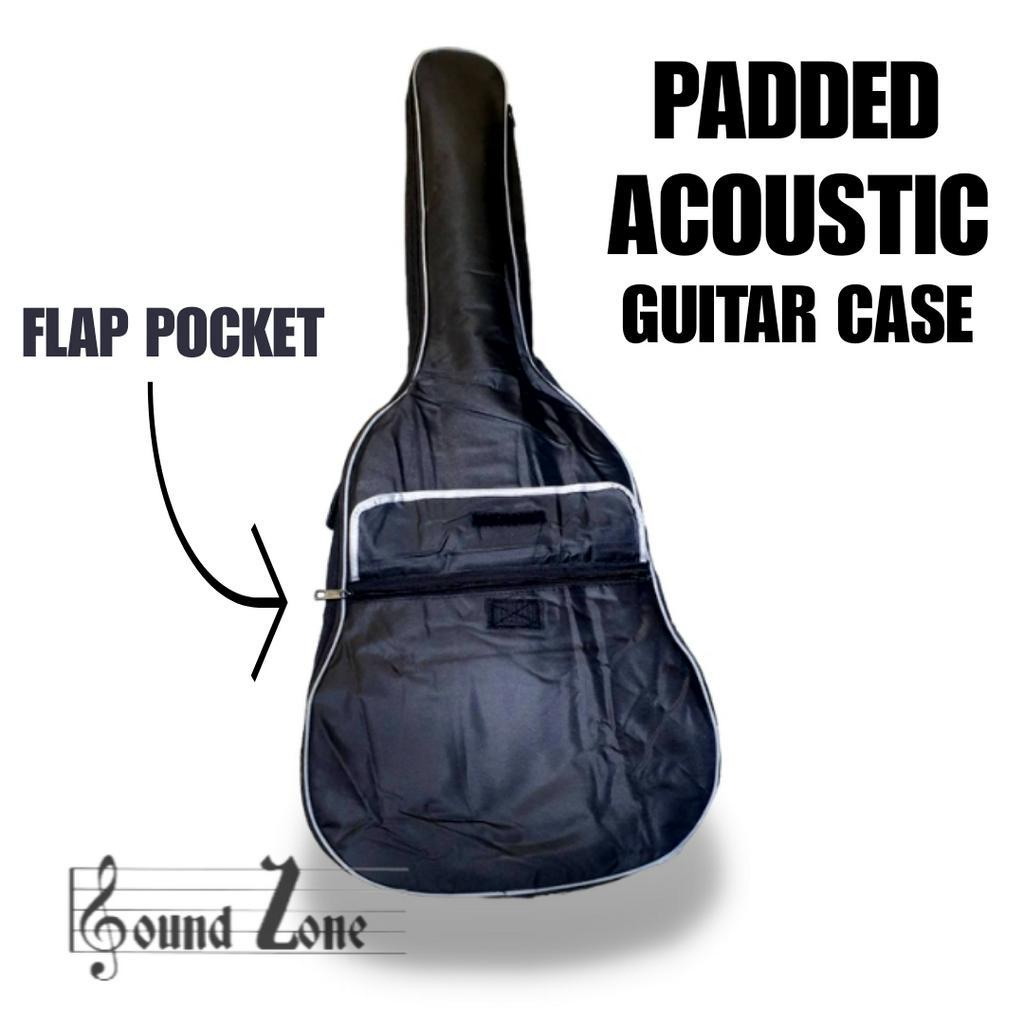 Flap Pocket Acoustic Guitar Padded Case Waterproof Double Strap Black