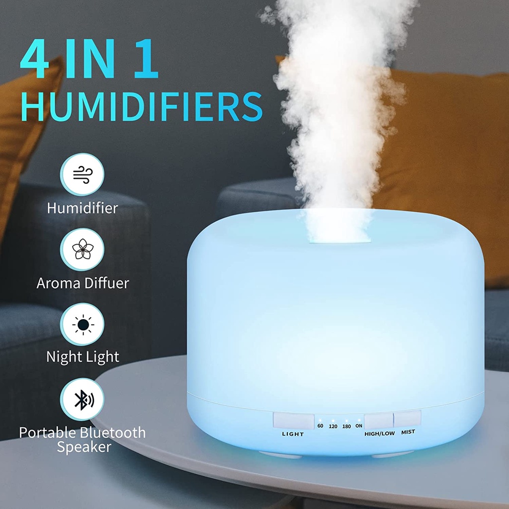 500ml Humidifier with Bluetooth Speaker, Aromatherapy Diffuser with RGB