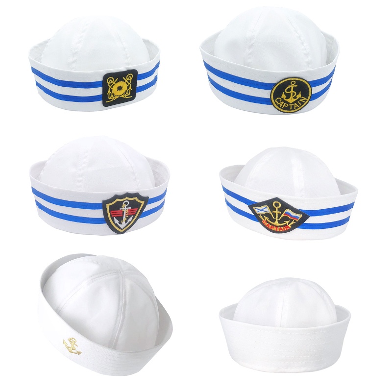 brroa Adult Kids Sailors Party Cosplay Military Hats White Navy Marine  Captain Cap
