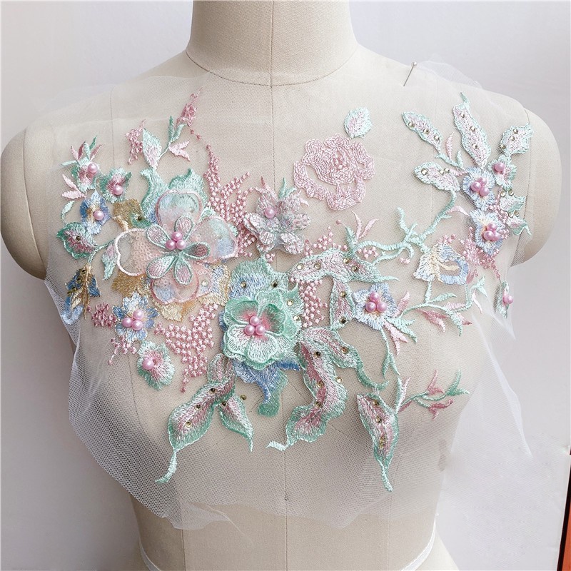 3D Flower Beads Embroidered Wedding Patch Appliques Sew Patch 33*28CM ...